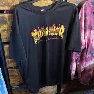 SHEIN Black Tee with Flame and Butterfly Graphic